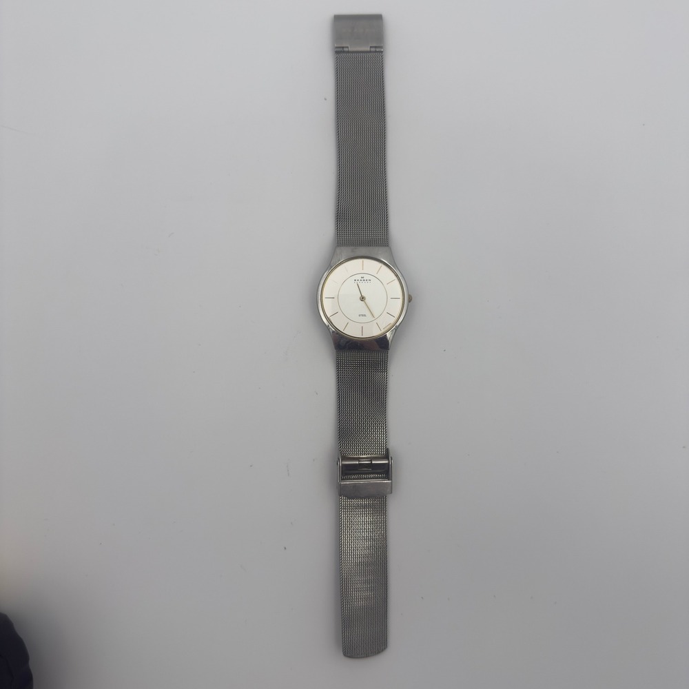 Skagen Denmark Mesh Watch Silver Gold Stainless Steel Slim Quartz